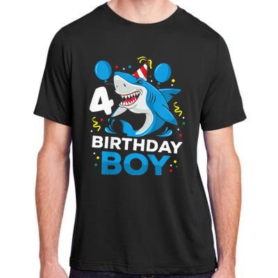 4th Birthday Shark Ocean Theme Party 4 Years Old Adult ChromaSoft Performance T-Shirt