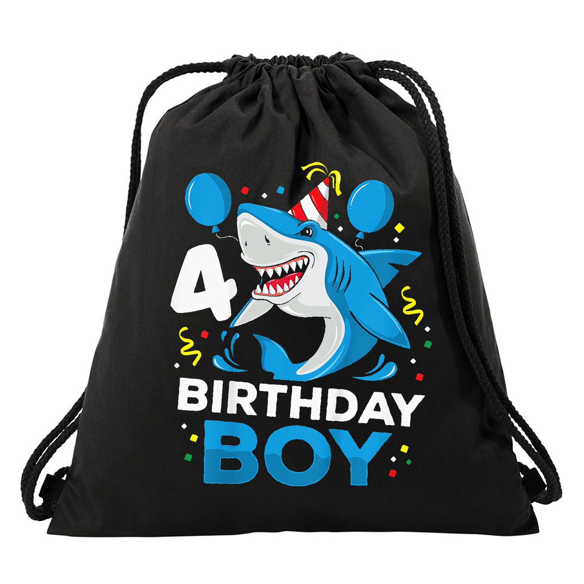 4th Birthday Shark Ocean Theme Party 4 Years Old Drawstring Bag