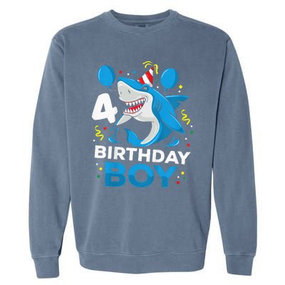 4th Birthday Shark Ocean Theme Party 4 Years Old Garment-Dyed Sweatshirt