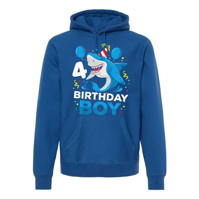 4th Birthday Shark Ocean Theme Party 4 Years Old Premium Hoodie