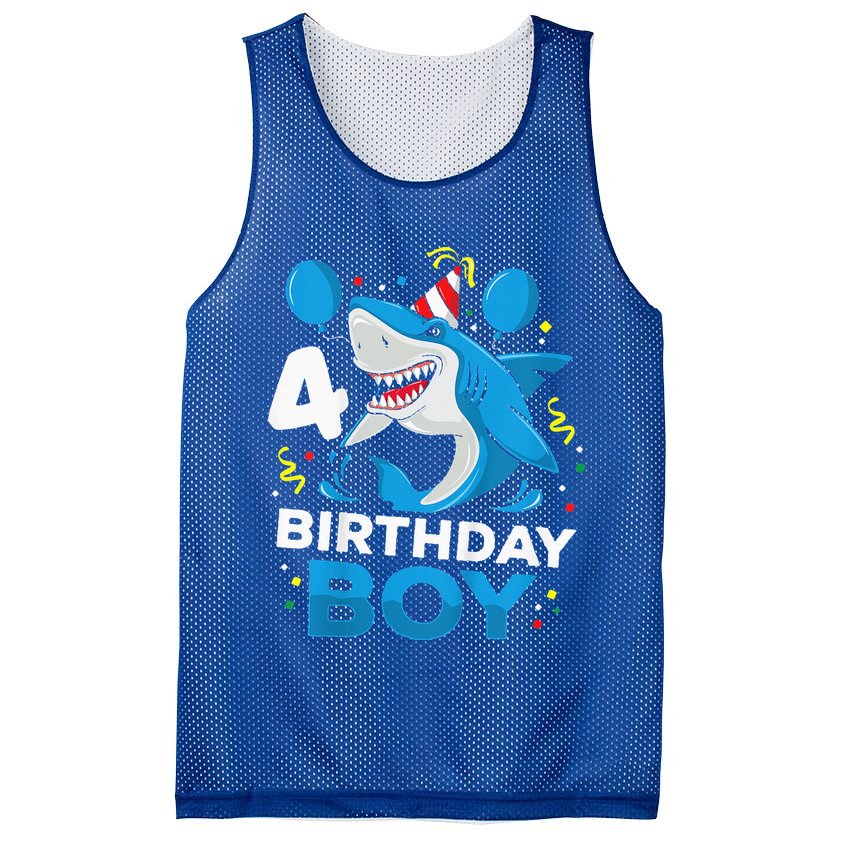 4th Birthday Shark Ocean Theme Party 4 Years Old Mesh Reversible Basketball Jersey Tank