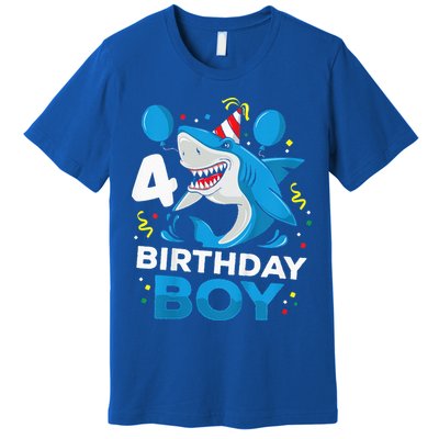 4th Birthday Shark Ocean Theme Party 4 Years Old Premium T-Shirt