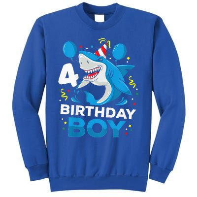 4th Birthday Shark Ocean Theme Party 4 Years Old Tall Sweatshirt