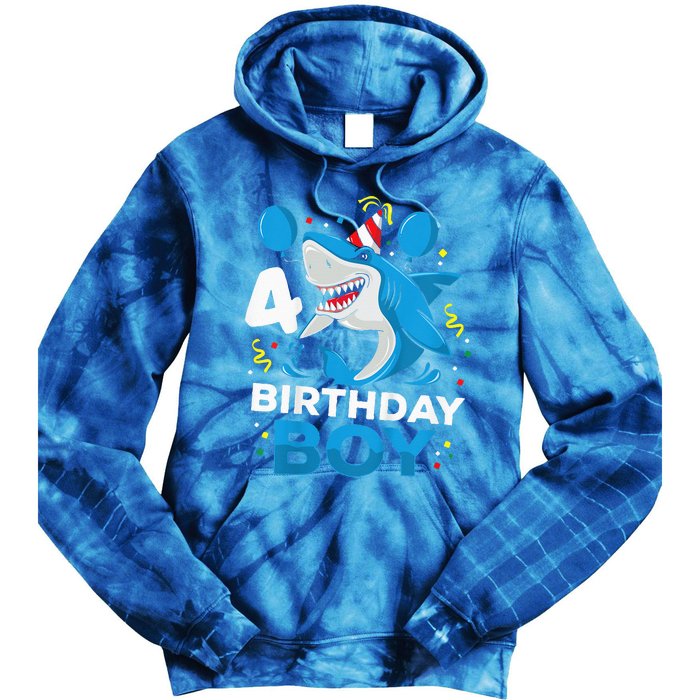 4th Birthday Shark Ocean Theme Party 4 Years Old Tie Dye Hoodie