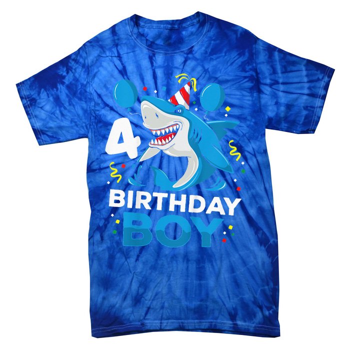 4th Birthday Shark Ocean Theme Party 4 Years Old Tie-Dye T-Shirt