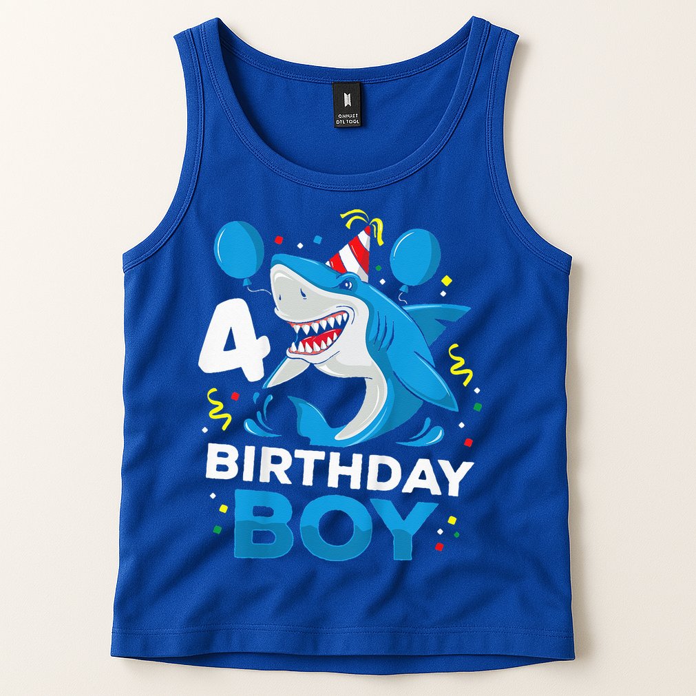 4th Birthday Shark Ocean Theme Party 4 Years Old Tank Top