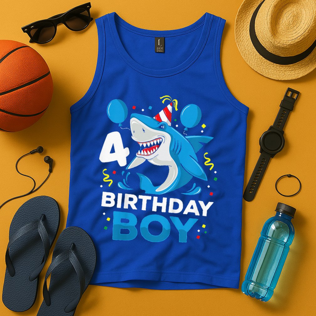 4th Birthday Shark Ocean Theme Party 4 Years Old Tank Top