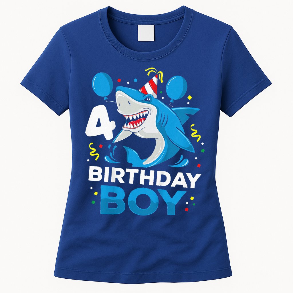 4th Birthday Shark Ocean Theme Party 4 Years Old Womens T-Shirt