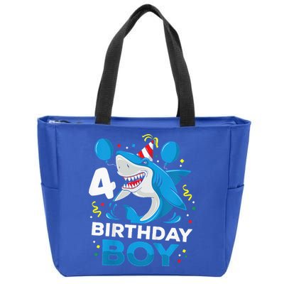 4th Birthday Shark Ocean Theme Party 4 Years Old Zip Tote Bag