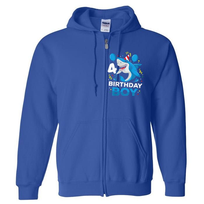 4th Birthday Shark Ocean Theme Party 4 Years Old Full Zip Hoodie