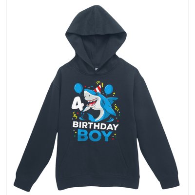 4th Birthday Shark Ocean Theme Party 4 Years Old Urban Pullover Hoodie