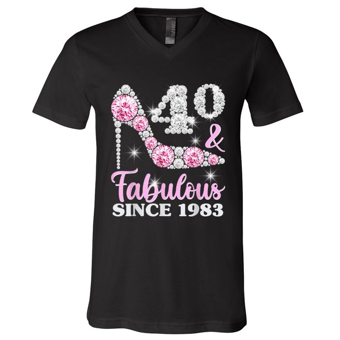 40th Birthday Shirts For Wo, 40 And Fabulous Since 1983 V-Neck T-Shirt