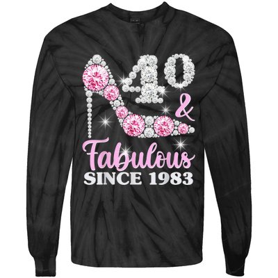 40th Birthday Shirts For Wo, 40 And Fabulous Since 1983 Tie-Dye Long Sleeve Shirt