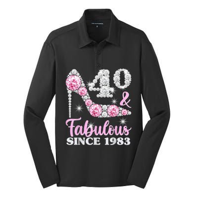 40th Birthday Shirts For Wom.e.n, 40 And Fabulous Since 1983 Silk Touch Performance Long Sleeve Polo