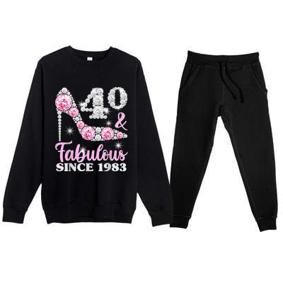 40th Birthday Shirts For Wom.e.n, 40 And Fabulous Since 1983 Premium Crewneck Sweatsuit Set