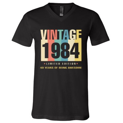 40th Birthday Vintage 1984 Limited Edition 40 Years Of Being Awesome V-Neck T-Shirt