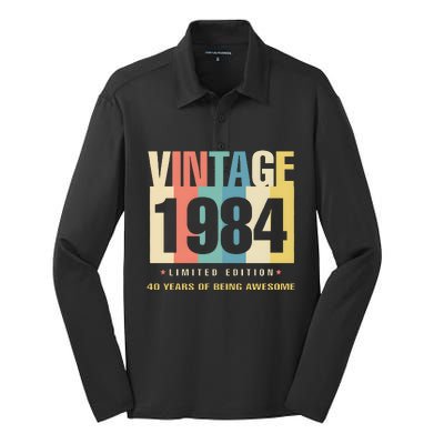 40th Birthday Vintage 1984 Limited Edition 40 Years Of Being Awesome Silk Touch Performance Long Sleeve Polo