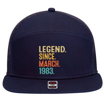 40th Birthday Vintage Legend Since March 1983 40 Year Old 7 Panel Mesh Trucker Snapback Hat