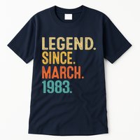 40th Birthday Vintage Legend Since March 1983 40 Year Old Tall T-Shirt