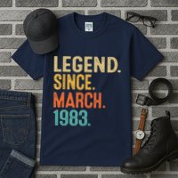 40th Birthday Vintage Legend Since March 1983 40 Year Old Tall T-Shirt