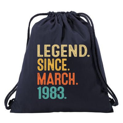 40th Birthday Vintage Legend Since March 1983 40 Year Old Drawstring Bag