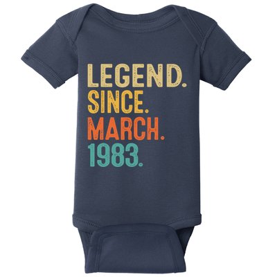 40th Birthday Vintage Legend Since March 1983 40 Year Old Baby Bodysuit
