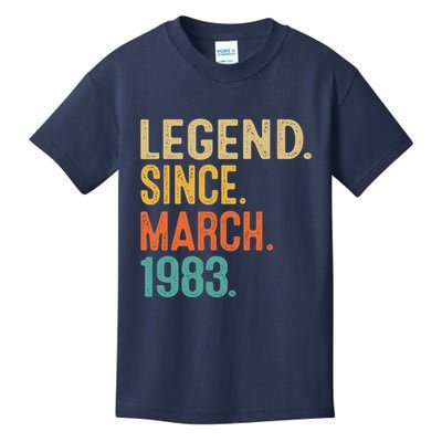40th Birthday Vintage Legend Since March 1983 40 Year Old Kids T-Shirt