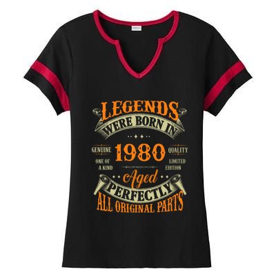 44th Birthday Vintage Legends Born In 1980 44 Years Old Ladies Halftime Notch Neck Tee