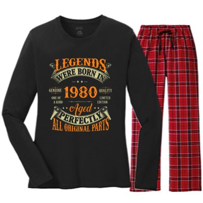 44th Birthday Vintage Legends Born In 1980 44 Years Old Women's Long Sleeve Flannel Pajama Set 