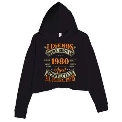 44th Birthday Vintage Legends Born In 1980 44 Years Old Crop Fleece Hoodie