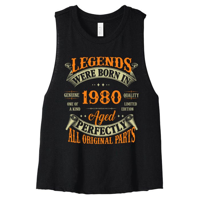 44th Birthday Vintage Legends Born In 1980 44 Years Old Women's Racerback Cropped Tank