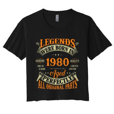 44th Birthday Vintage Legends Born In 1980 44 Years Old Women's Crop Top Tee