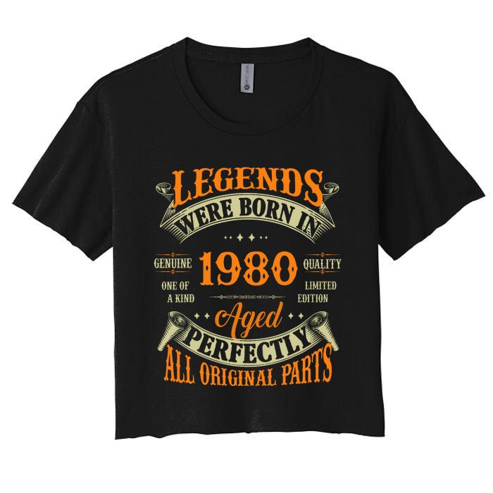 44th Birthday Vintage Legends Born In 1980 44 Years Old Women's Crop Top Tee