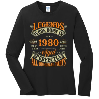 44th Birthday Vintage Legends Born In 1980 44 Years Old Ladies Long Sleeve Shirt