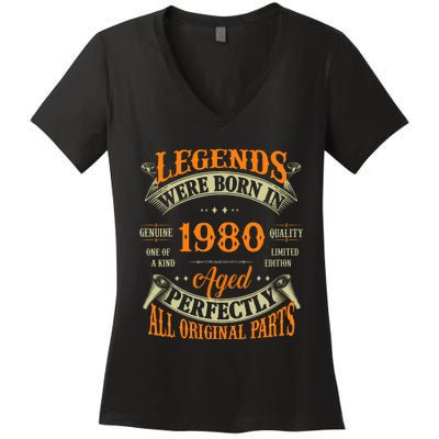 44th Birthday Vintage Legends Born In 1980 44 Years Old Women's V-Neck T-Shirt