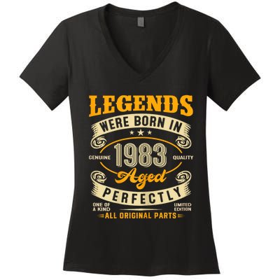 40th Birthday Vintage Legends Born In 1983 40 Years Old Women's V-Neck T-Shirt