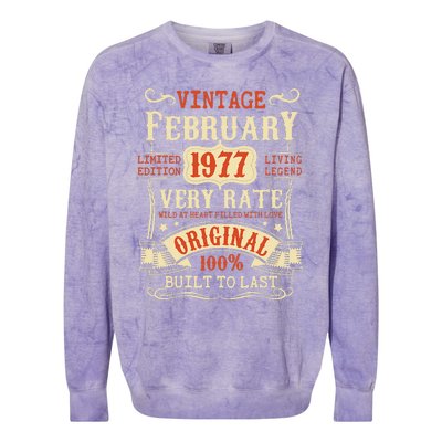 46th Birthday Vintage February 1977 46 Year Old Women Colorblast Crewneck Sweatshirt