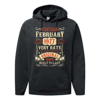 46th Birthday Vintage February 1977 46 Year Old Women Performance Fleece Hoodie