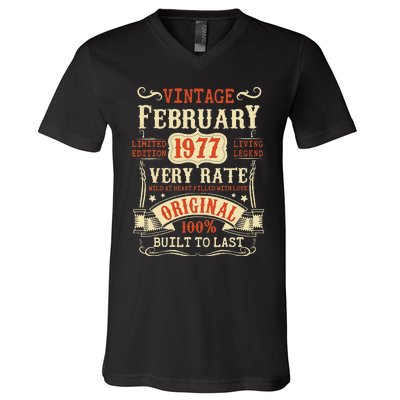 46th Birthday Vintage February 1977 46 Year Old Women V-Neck T-Shirt