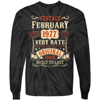 46th Birthday Vintage February 1977 46 Year Old Women Tie-Dye Long Sleeve Shirt