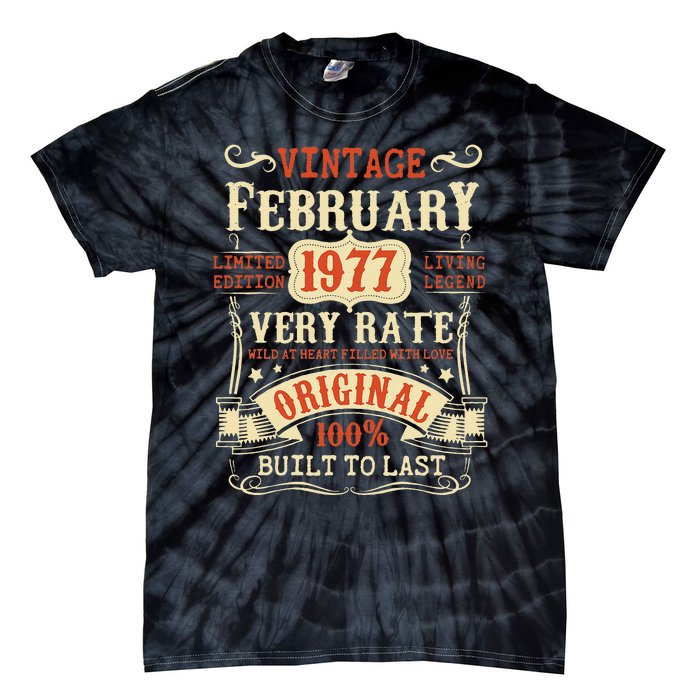 46th Birthday Vintage February 1977 46 Year Old Women Tie-Dye T-Shirt