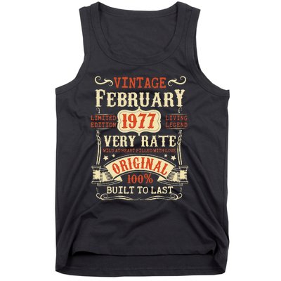 46th Birthday Vintage February 1977 46 Year Old Women Tank Top