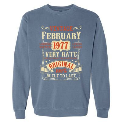 46th Birthday Vintage February 1977 46 Year Old Women Garment-Dyed Sweatshirt