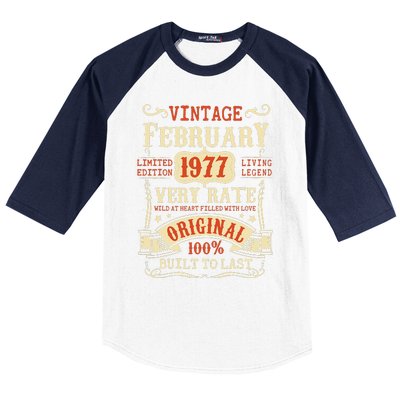 46th Birthday Vintage February 1977 46 Year Old Women Baseball Sleeve Shirt