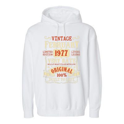 46th Birthday Vintage February 1977 46 Year Old Women Garment-Dyed Fleece Hoodie