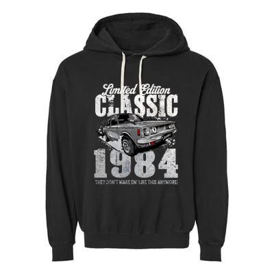 40th Birthday Vintage Classic Car 1984 Bday 40 Year Old Garment-Dyed Fleece Hoodie