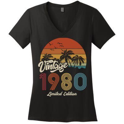 43rd Birthday Vintage Limited Edition 1980 Women's V-Neck T-Shirt