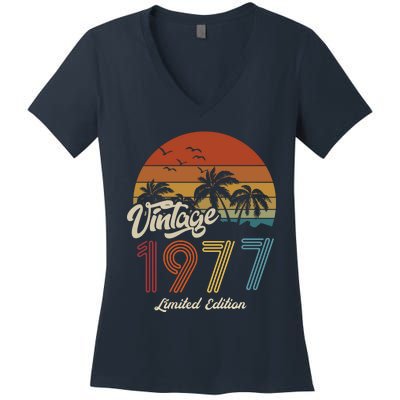 46th Birthday Vintage Limited Edition 1977 Women's V-Neck T-Shirt