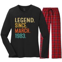 40th Birthday Vintage Legend Since March 1983 40 Year Old Women's Long Sleeve Flannel Pajama Set 