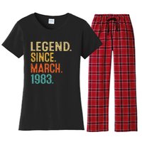 40th Birthday Vintage Legend Since March 1983 40 Year Old Women's Flannel Pajama Set